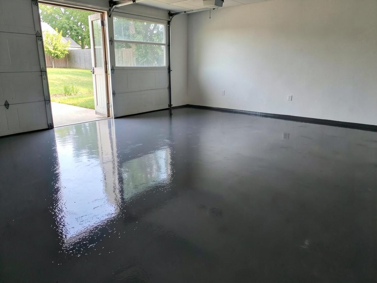 Freshly installed metallic epoxy floor with a mirror-gloss finish