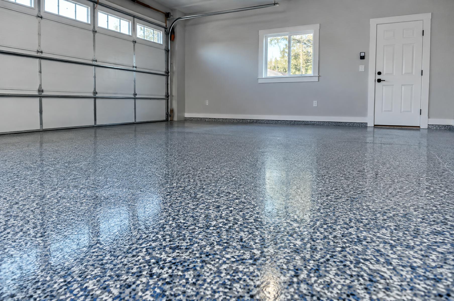 Grey and black flake epoxy garage floor coating in Gainesville, FL