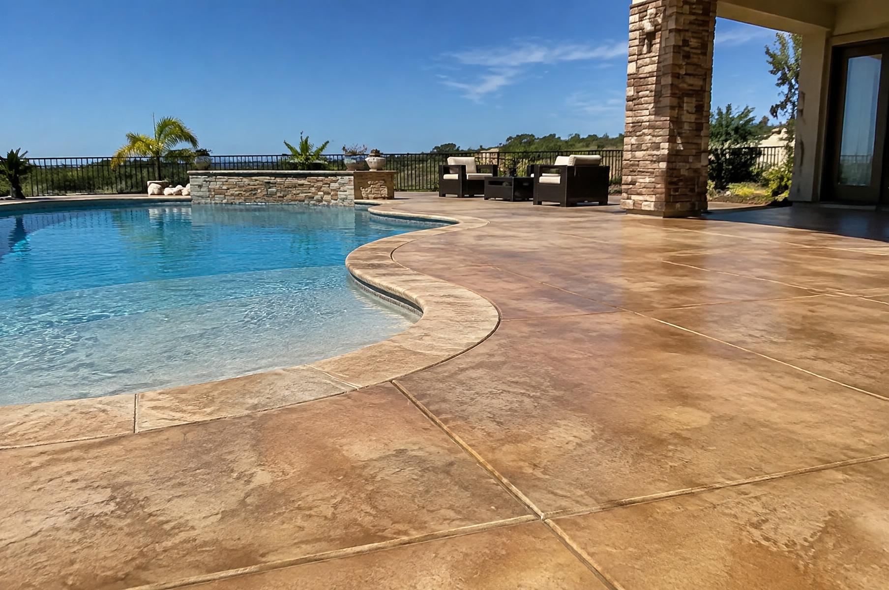 Stained and sealed concrete pool deck in Jacksonville, FL