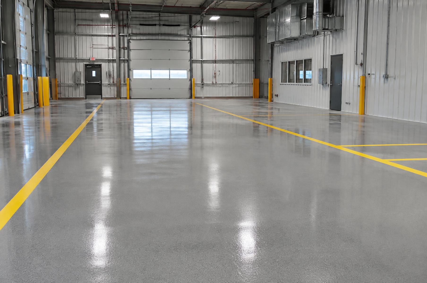 Glossy polyaspartic coated warehouse floor in Valdosta, GA
