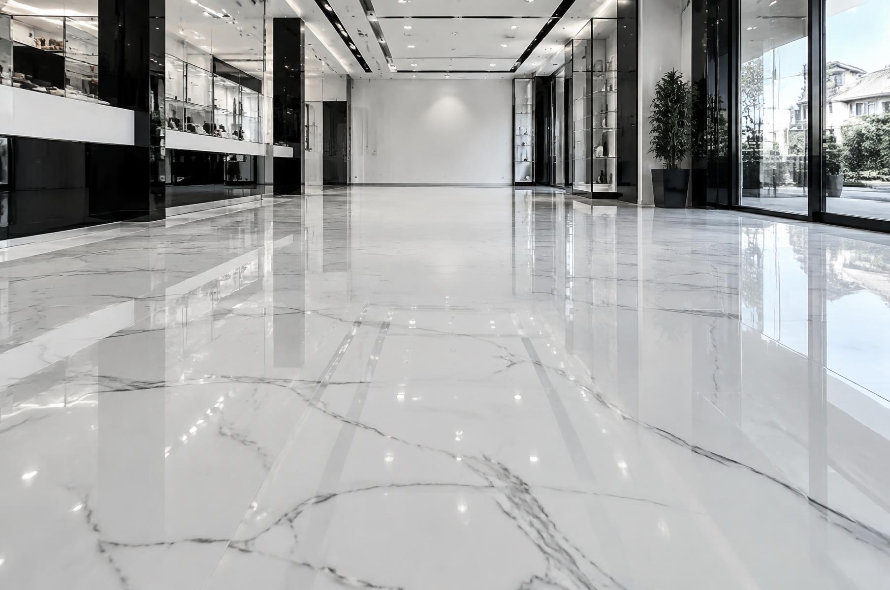 Blue and white marble epoxy showroom floor in St. Johns, FL