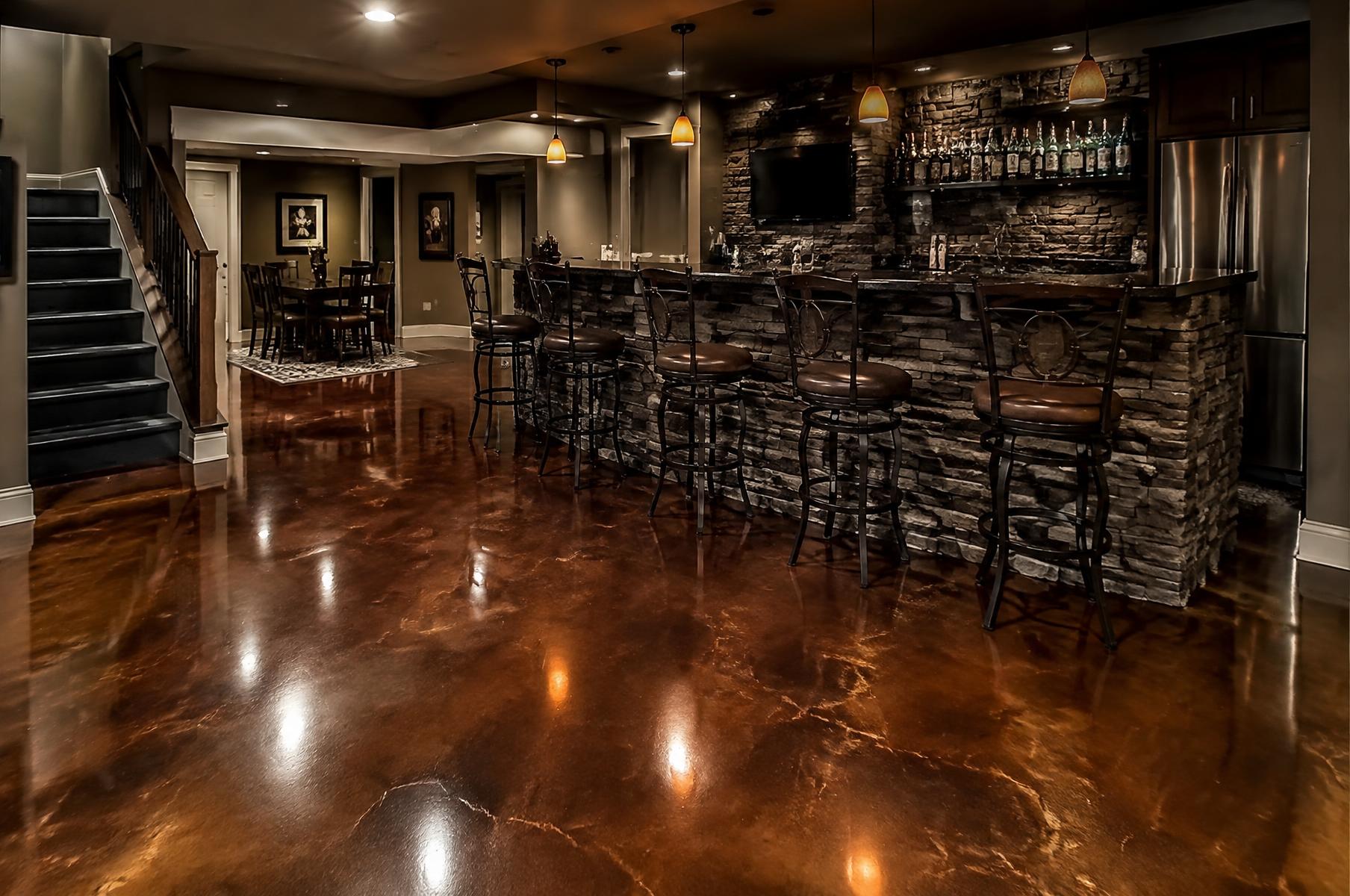 Black and copper metallic epoxy basement bar floor in Middleburg, FL