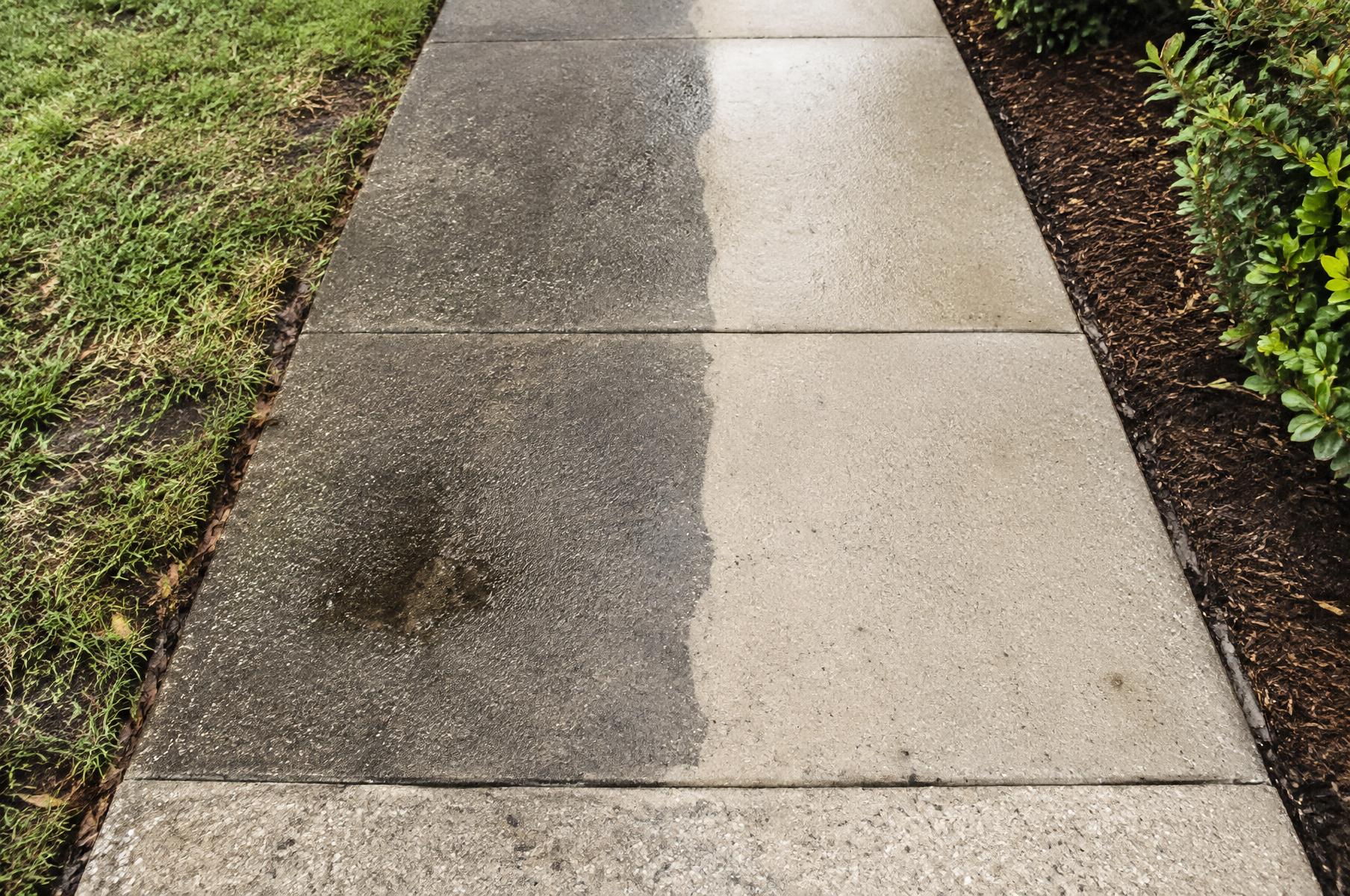 Pressure washing a concrete driveway in St. Augustine, FL